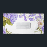 Watercolour Purple Hydrangeas Floral Personalised Desk Mat<br><div class="desc">Add a floral accent to your workspace with this watercolor desk mat. It features watercolor white anemone,  purple hydrangea and baby's breath. Personalise by adding your details. This hydrangea desk mat is perfect as a gift.</div>