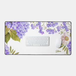 Watercolour Purple Hydrangeas Floral Personalised Desk Mat