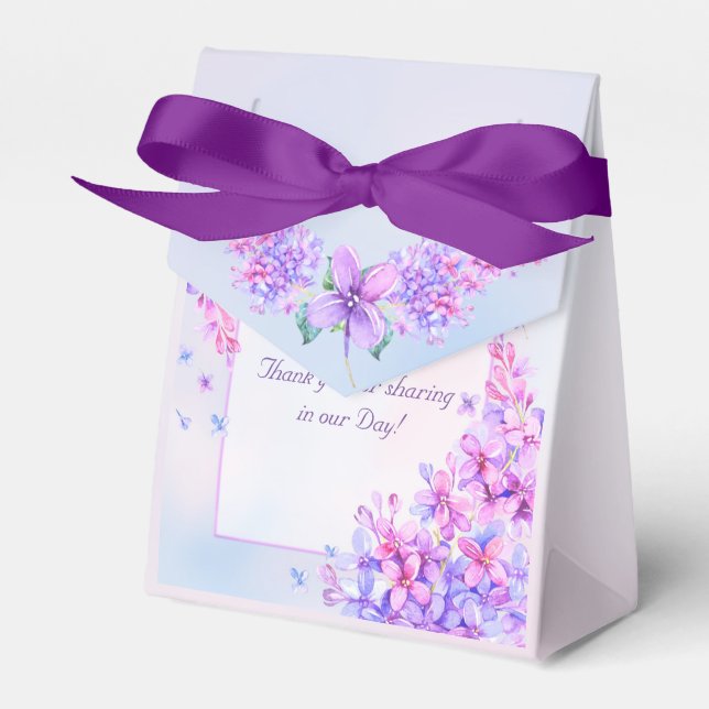 Watercolour Purple Lilac Flower Favour Box (Front Side)