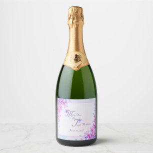 Watercolour Purple Lilac Flower Sparkling Wine La Label