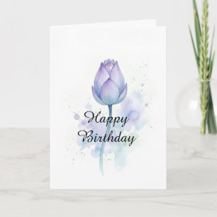 Watercolour Purple Lotus Flower Birthday Card