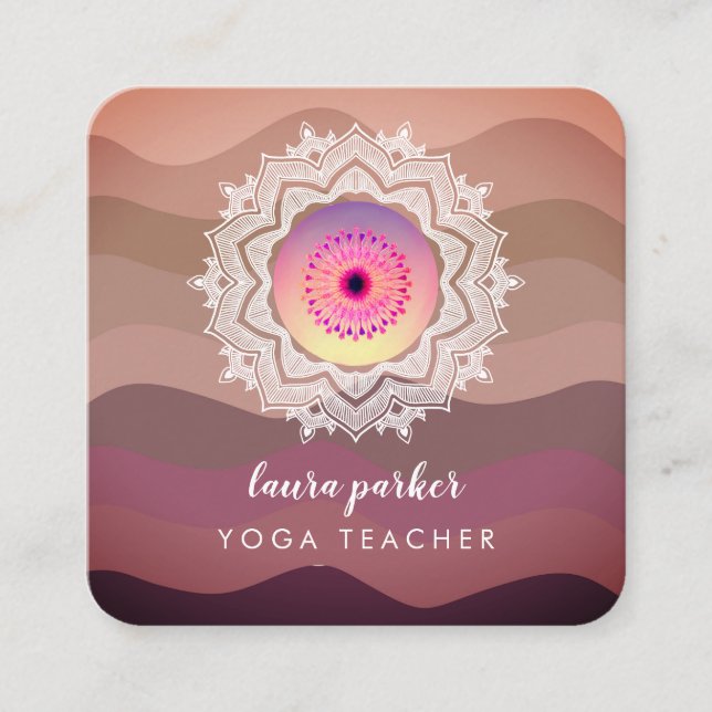 Watercolour Purple Mandala Meditation Yoga Boho   Square Business Card (Front)