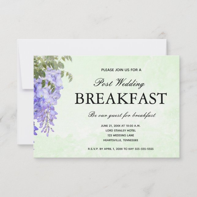 Watercolour Purple Wisteria Wedding Breakfast RSVP Card (Front)