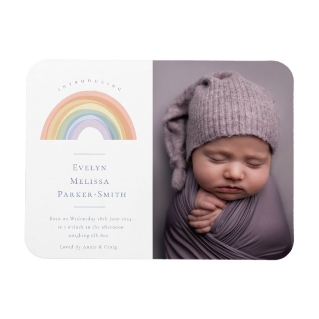 Watercolour Rainbow Birth Announcement Postcard Magnet (Horizontal)
