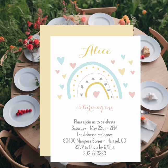Watercolour rainbow hart pink blue 1st Birthday  Invitation (Creator Uploaded)