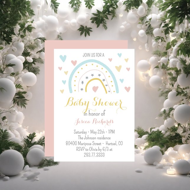 Watercolour rainbow hart pink blue Baby Shower   Invitation (Creator Uploaded)