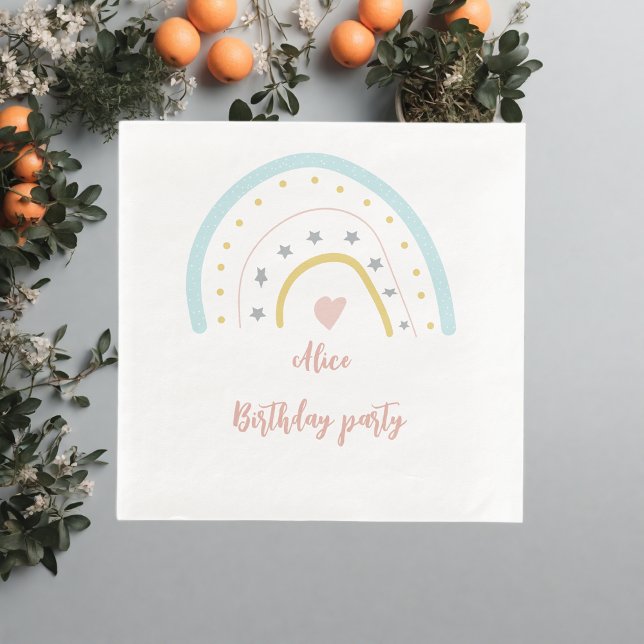 Watercolour rainbow pink blue Birthday  party Napkin (Creator Uploaded)