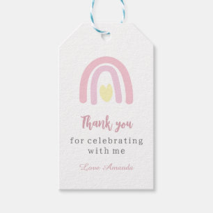 Watercolour rainbow pink yellow Birthday Party Gift Tags