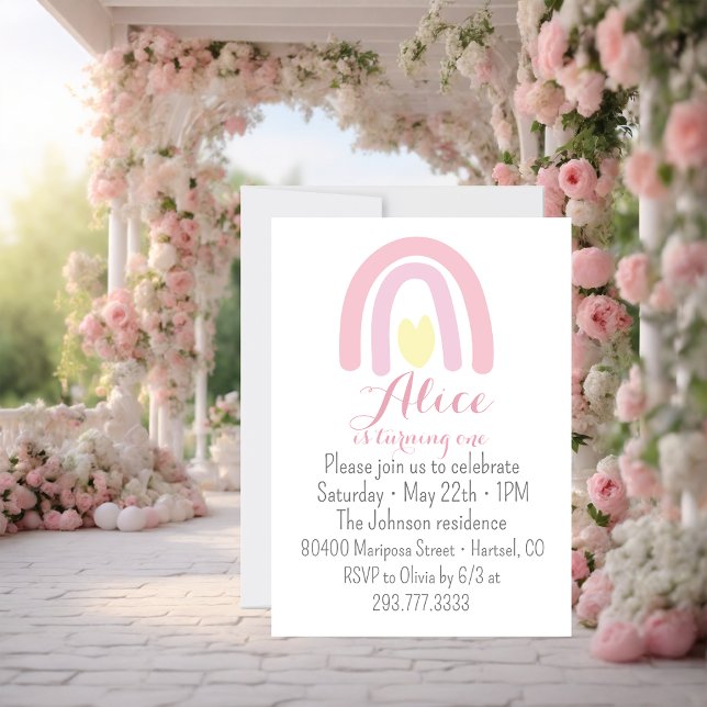 Watercolour rainbow pink yellow Birthday party Invitation (Creator Uploaded)