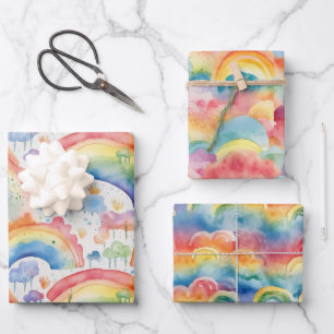 Watercolour Rainbows and Clouds  Wrapping Paper Sheet