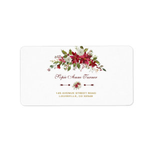 Watercolour Red Poinsettia Bouquet Wedding Label