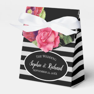 Watercolour Red Poppies Pink Rose Stripes Wedding Favour Box