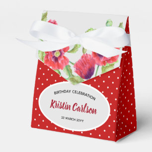 Watercolour Red Poppies with Red White Polka Dots Favour Box
