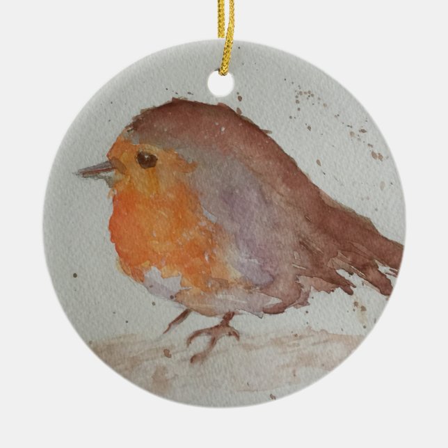 Watercolour Robin Ceramic Tree Decoration (Front)