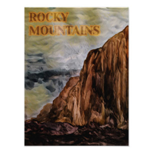Watercolour Rocky Mountains Painting Photo Print