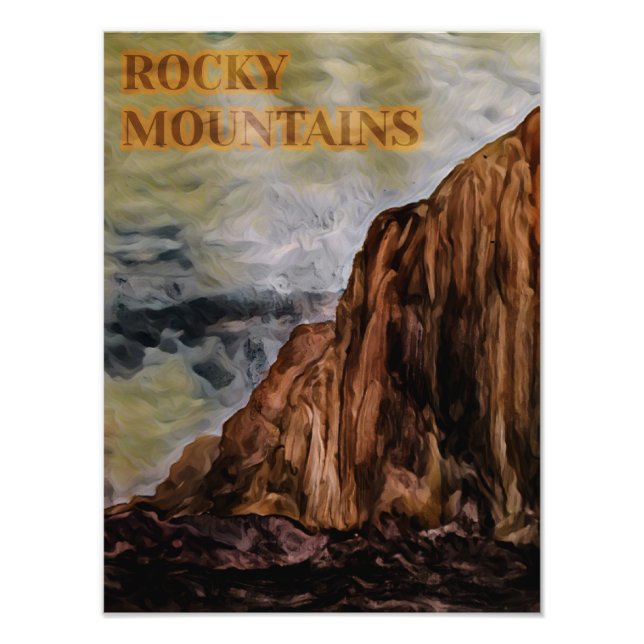 Watercolour Rocky Mountains Painting Photo Print (Front)