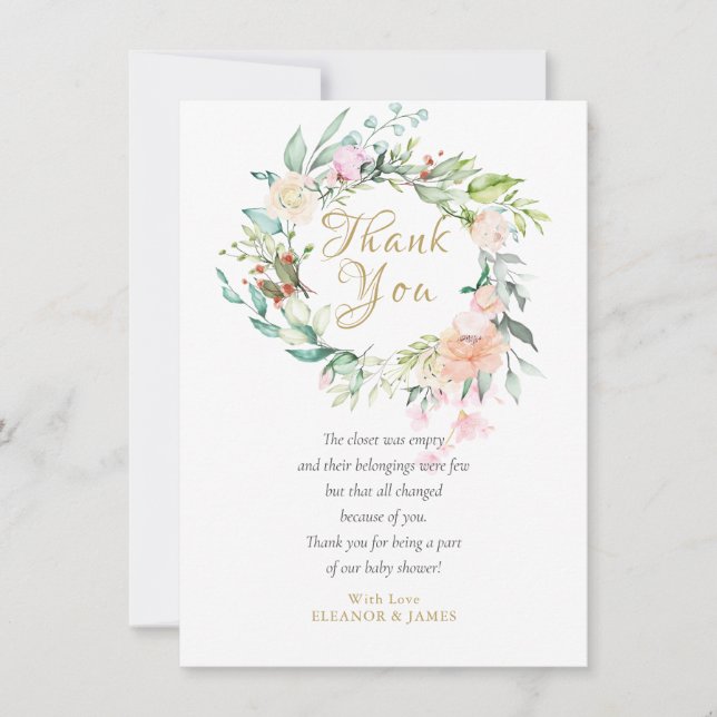 Watercolour Rose Floral Baby Shower Thank You Poem Card (Front)