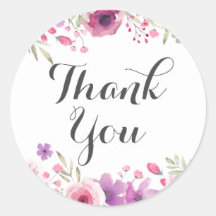 Watercolour Roses Bridal Shower Thank You Classic Round Sticker