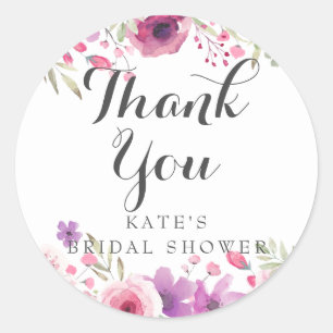 Watercolour Roses Bridal Shower Thank You Classic Round Sticker