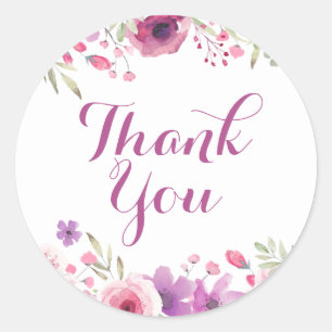 Watercolour Roses Greenery Floral Thank You Classic Round Sticker