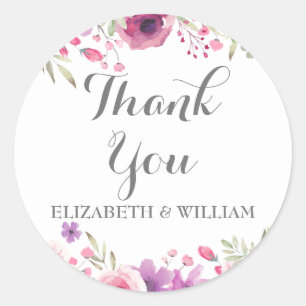 Watercolour Roses Greenery Thank You Classic Round Sticker