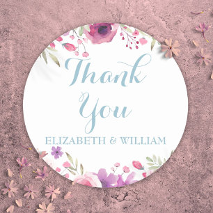 Watercolour Roses Script Thank You Names Classic Round Sticker