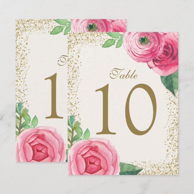 Watercolour Roses Table Number Cards (Front/Back)