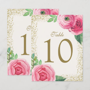 Watercolour Roses Table Number Cards