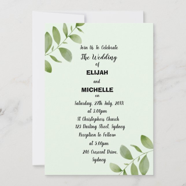 Watercolour Rustic Leaf Invitation (Front)