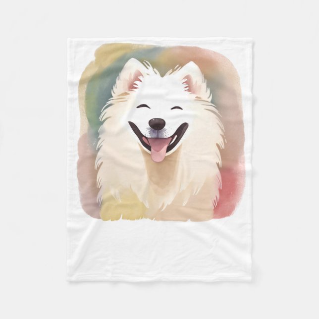 Watercolour Samoyed Dog Sticker1  Fleece Blanket (Front)