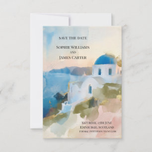 Watercolour Santorini Save The Date Card