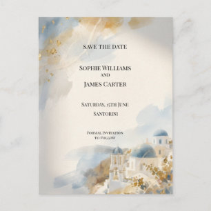 Watercolour Santorini Save The Date Postcard