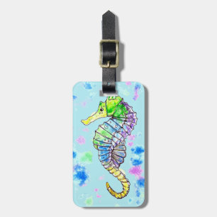 Watercolour Seahorse Luggage Tag