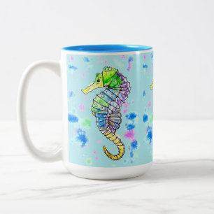 Watercolour Seahorse Two-Tone Coffee Mug