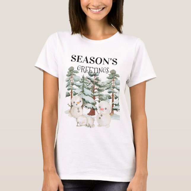 Watercolour Snowmen Scene  T-Shirt (Front)