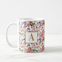 Watercolour Spring Floral Wreath Monogram Coffee M