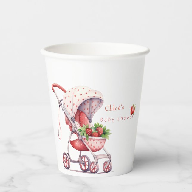 Watercolour Strawberry baby shower  Paper Cups (Front)