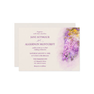 Watercolour-style wisteria wedding invitation