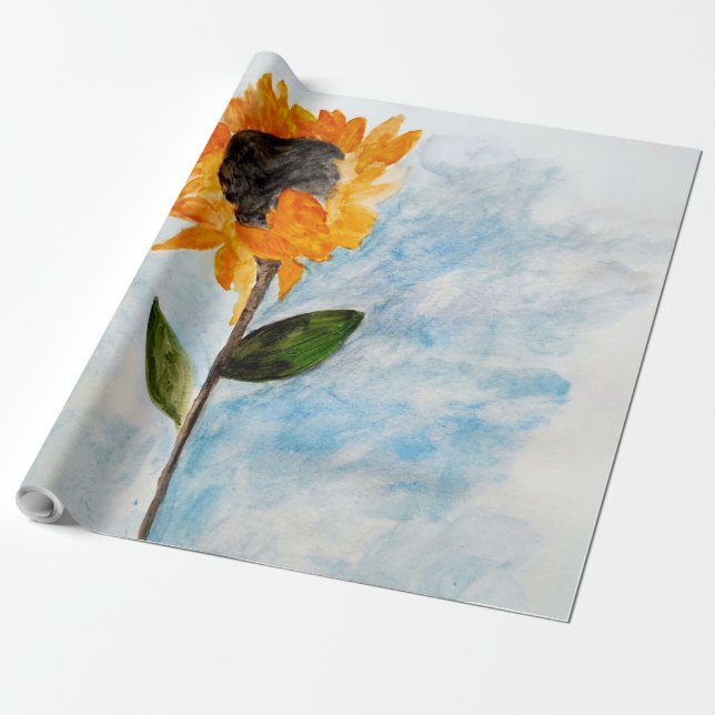Watercolour Sunflower Painting Wrapping Paper (Unrolled)