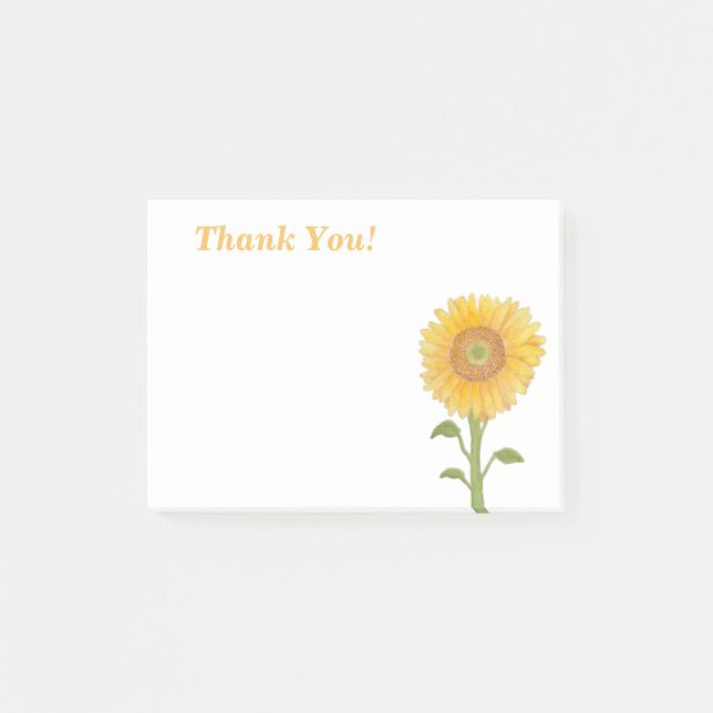 Watercolour Sunflower Thank You Post It Notes (Front)