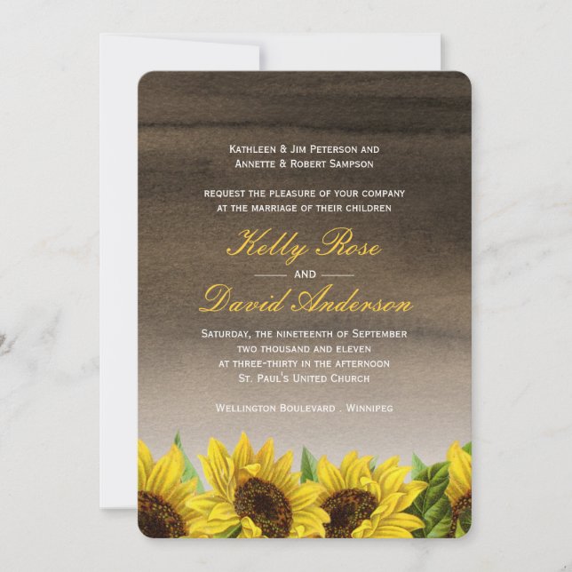 Watercolour Sunflower Wedding Invitation (Front)