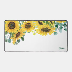 Watercolour Sunflowers and Eulcayptus Leaves Desk Mat
