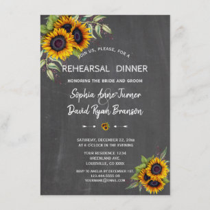 Watercolour Sunflowers Chalkboard Rehearsal Dinner Invitation