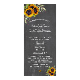 Watercolour Sunflowers Chalkboard Wedding Program Rack Card