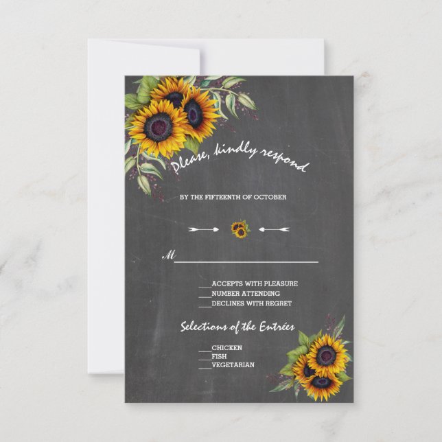 Watercolour Sunflowers Chalkboard Wedding RSVP (Front)