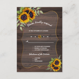Watercolour Sunflowers Wood Wedding RSVP Card