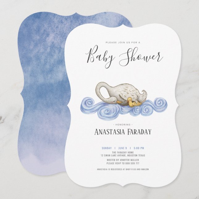 Watercolour swan baby shower invitation (Front/Back)