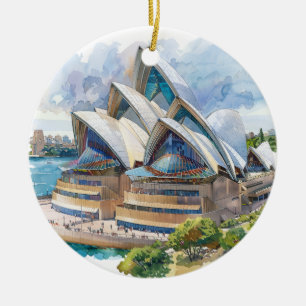 Watercolour Sydney Opera House Aussie Ceramic Tree Decoration
