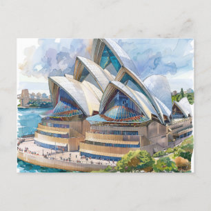 Watercolour Sydney Opera House Aussie Holiday Postcard