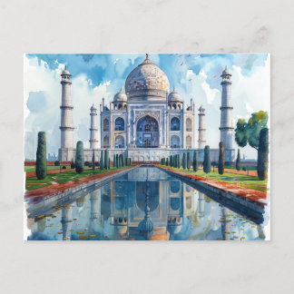 Watercolour Taj Mahal India Landmark Holiday Postcard